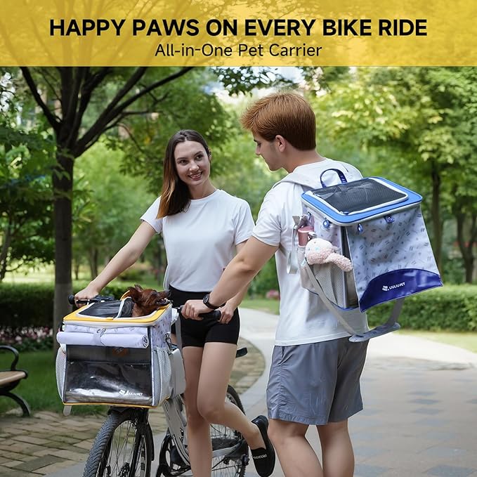 Cat and Dog Backpack Carrier, Breathable Cycling Pet Bag with Mesh Ventilation, Portable Outing Traveling Pet Bag with Top Waterproof Fabric for Small, Medium Cats, Small Dogs, Blue-PawvioPets