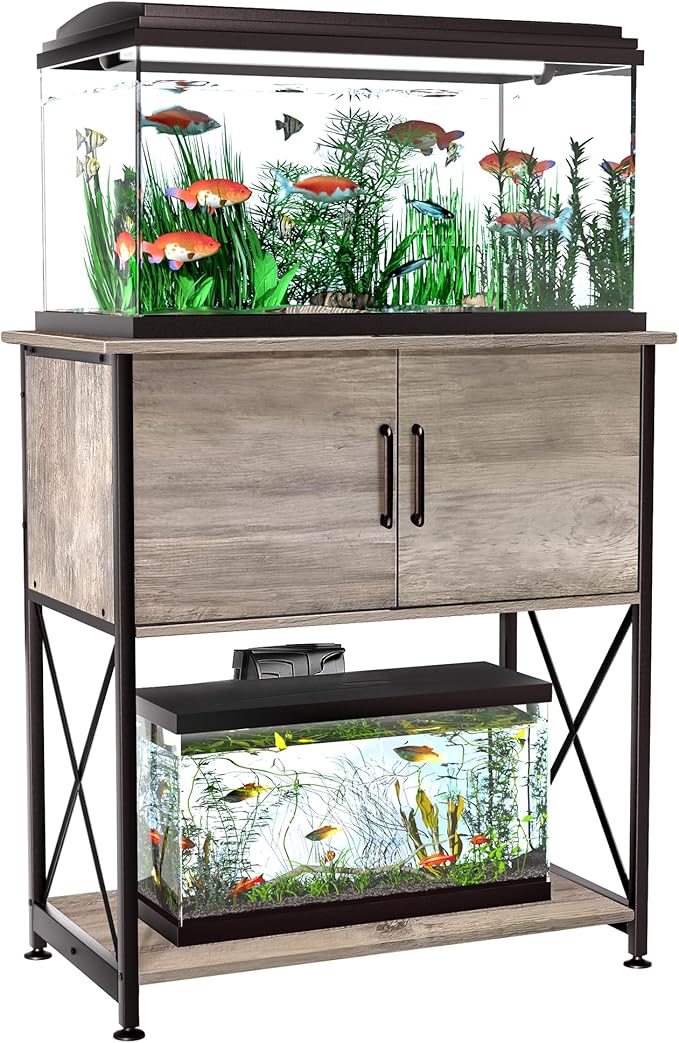 20-29 Gallon Aquarium Stand Metal Frame Fish Tank Stand with Cabinet Storage, for 20 Gallon Long Aquarium,30.7" L*16.5" W Tabletop,330LBS Capacity Grey PG01YGZ-PawvioPets