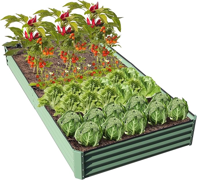 Domi Galvanized Raised Garden Bed, 8x4x1Ft Thickening Metal Planter Box for Vegetables Bottomless for Backyard Outdoor, 1" Deep w/ 228 Gallon Capacity - Green-PawvioPets