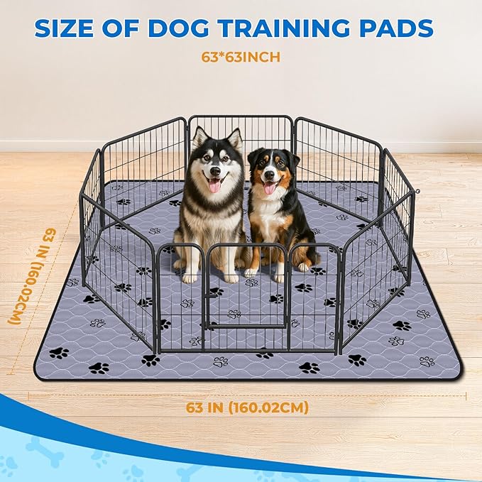 Fostanfly Non-Slip Washable Pee Pads for Dogs, 2 Pack Large 63"x63" Ultra-Absorbent and Leak-Proof Reusable Potty Training Pads for Dogs and Cats Puppy Pads-PawvioPets
