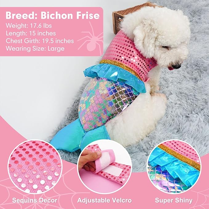 cyeollo Dog Costume Mermaid Costumes for Small Dogs Halloween Outfit Holiday Birthday Party Dog Clothes Outfits Sparkly Pet Costumes Size M-PawvioPets