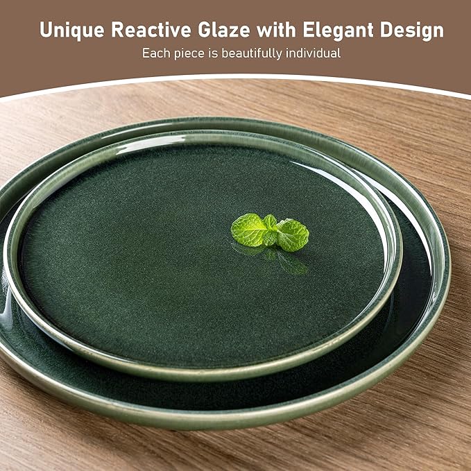 GBHOME Ceramic Dinnerware Sets for 6, 18 Pieces Stoneware Plates and Bowls Sets, Reactive Glaze Dishes -Scratch Resistant, Dishwasher&Microwave Safe, Earth Green-PawvioPets