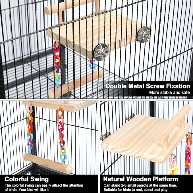 Bird Perches Cage Toys Parrot Wooden Platform Play Gyms Exercise Stands with Acrylic Wood Swing Ferris Wheel Chewing for Animals Green Cheeks, Baby Lovebird, Chinchilla, Hamster Budgie-PawvioPets