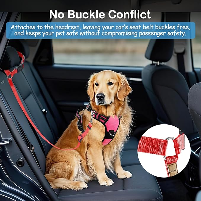 3 Pack Dog Seat Belt for Car, Car Headrest Restraint Adjustable Nylon Fabric, Dog Restraints Vehicle Seatbelts Harness (Black & Red & Purple)-PawvioPets