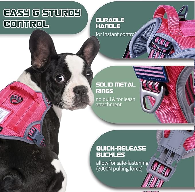 BUMBIN Tactical Dog Harness for Medium Dogs No Pull, Famous TIK Tok No Pull Puppy Harness, Fit Smart Reflective Pet Walking Harness for Training, Adjustable Dog Vest Harness with Handle Pink M-PawvioPets