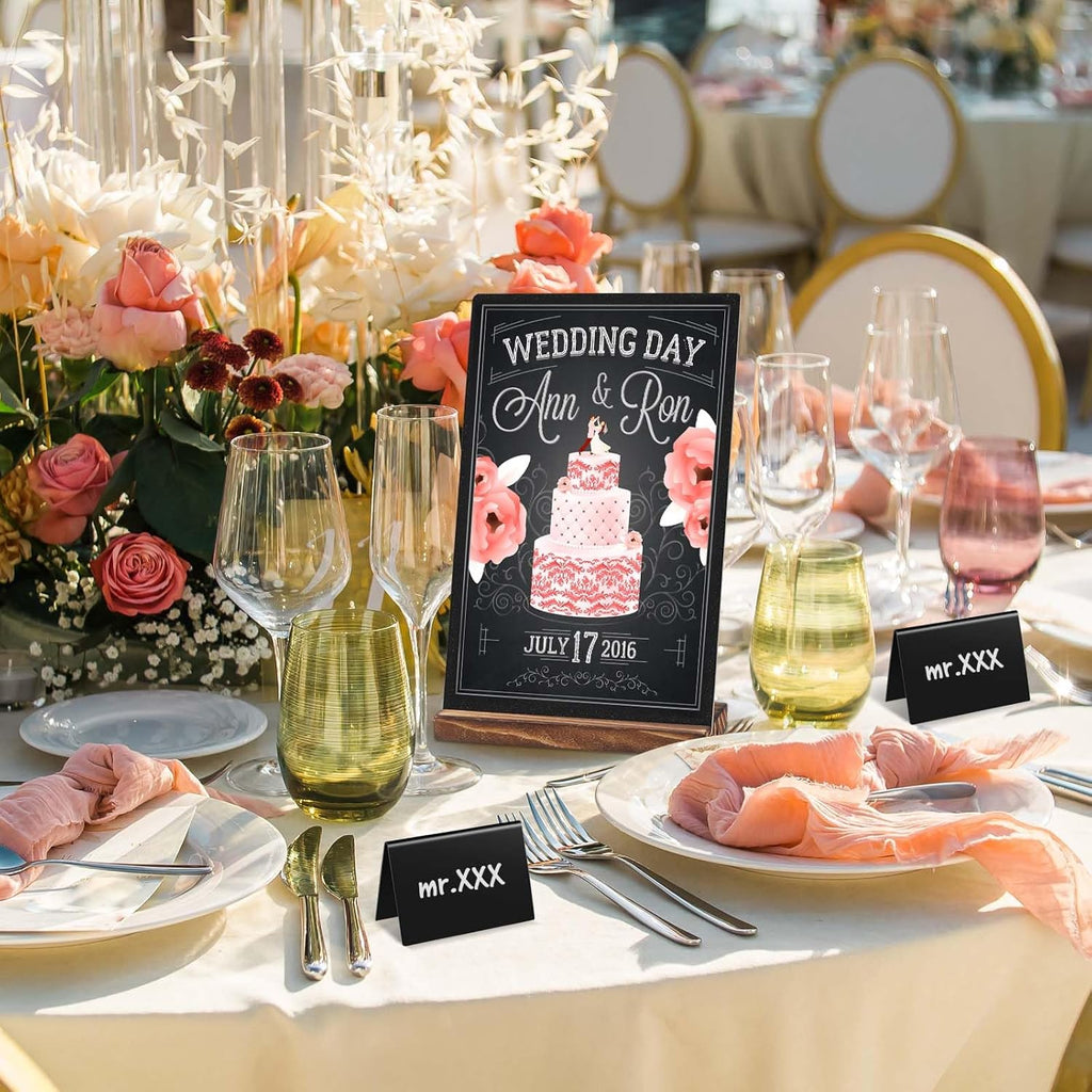 29 Pcs Chalkboard Sign Set, 7.9" x 5.1" Desktop Board Sign with Wood Base, 4" x 3" Mini Chalkboard Signs, Place Cards, Menu, Message Board, for Shop, Weddings, Parties and Event Decoration