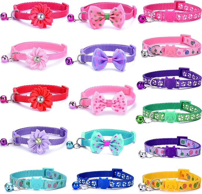 16 PCS Cute Cat Collars Breakaway with Bell for Boy Cats and Girl Cats Gifts-PawvioPets