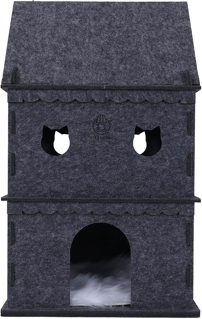 3-Tier Indoor Cat Apartment，Cozy Pet Cat Bed, Hideaway, and Sturdy Cat Castle for Multiple and Large Cats-PawvioPets