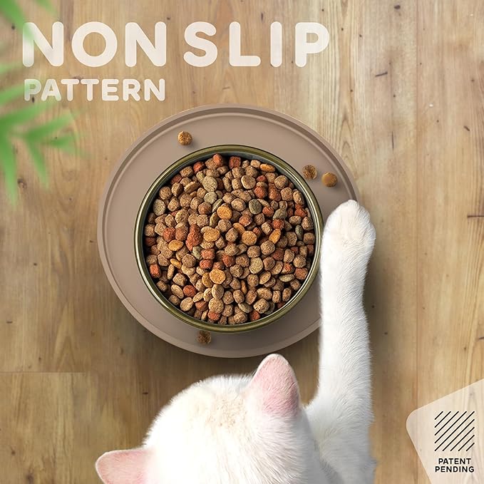 Dog Food Mat Round 10" - Raised Edges Dogs Mat for Food and Water Prevent Spill, Waterproof Cat Food Mats Protect Floors, Easy Clean Dog Bowl Mats for Food and Water, Silicone Pet Feeding Placemats-PawvioPets