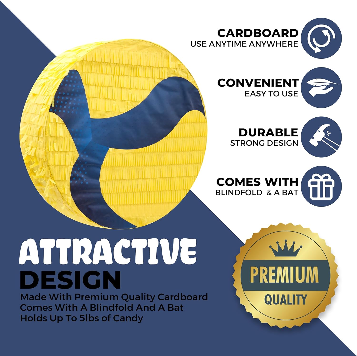 Volleyball Pinatas Bundle with a Blindfold and Bat (13"x13"x4"), Volleyball Pinatas for Birthday Party Boys, Perfect for Birthday Party, Sport Theme Party, Decoration