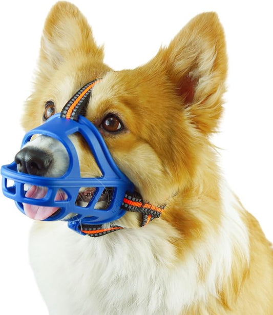 Dog Muzzle, Basket Muzzle for Small Medium Large Dogs, Anti-Biting and Chewing, Lightweight & Sturdy Cage Design,Allows Panting & Drinking, Ideal for Grooming & Training(Blue Size M)-PawvioPets