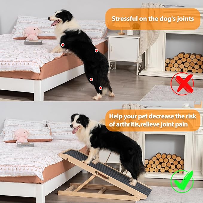 Dog Ramp for Bed Couch - Pet Steps Stairs to Get on Bed Couch 11.8"-19.6" High for Small or Large Dog Up to 200 lbs, Adjustable Wooden Dog Ramp Steps Foldable Portable, Anti-Slip Carpet (Black)-PawvioPets