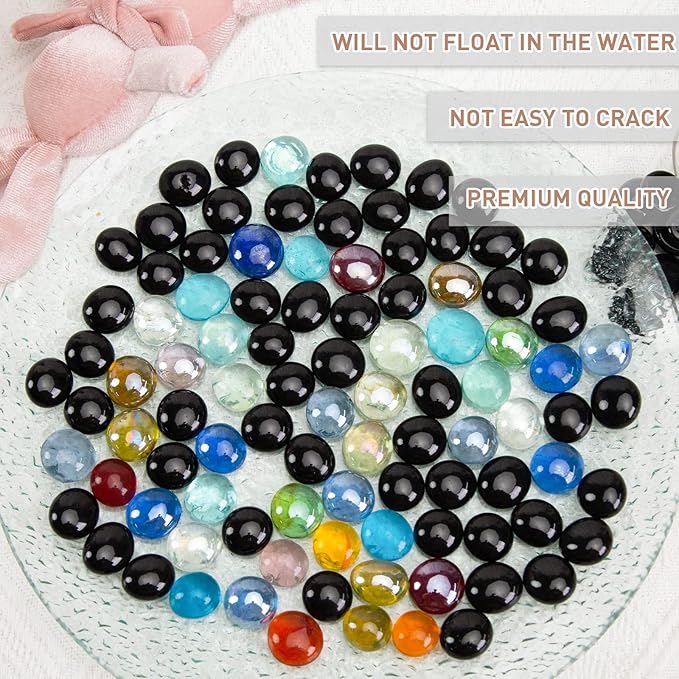 FUTUREPLUSX 1LB Black Flat Glass Marbles, Glass Pebbles Vase Filler, Dark Beads Fishbowl Decorative Gem for Table Scatter Home Decor-PawvioPets