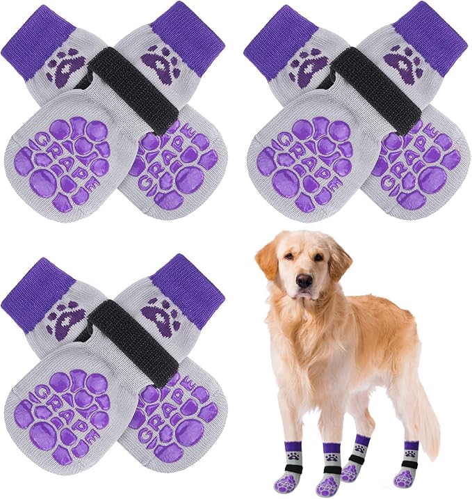 BEAUTYZOO Anti-Slip Dog Socks,Dog Shoes for Hot/Cold Pavement,Paw Protectors with Grips 3 Pairs for Puppy Small Medium Large Senior Old Dogs,Dog Socks to Prevent Licking and Hardwood Floor Protection-PawvioPets