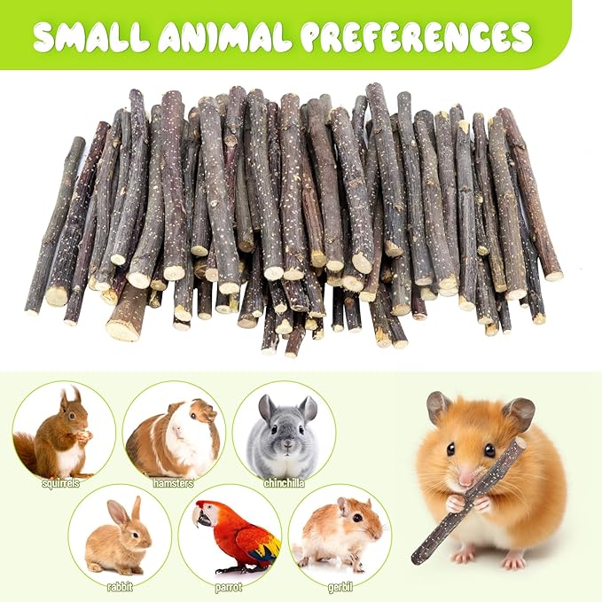 600g Small Apple Sticks Animals Molar Wood Treats Toys for Rabbits Chinchillas Guinea Pig Hamster Gerbil Parrot Bunny Chew Stick Toys Treats, 21.2 OZ-PawvioPets