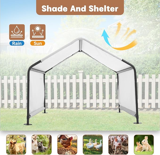 Dog Shade Shelter Outdoor 4'x4'x3' Tent for Large Medium Dogs, Outside Sun Rain Canopy Pet House for Cats Pigs Livestock with Waterproof Roof Ground Nails,Grey-PawvioPets