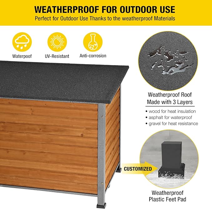 Aivituvin Dog House Outdoor & Indoor Wooden Dog Kennel for Winter with Raised Feet Weatherproof for Small & Medium & Large Dogs,Unique All-Around Iron Frame…-PawvioPets