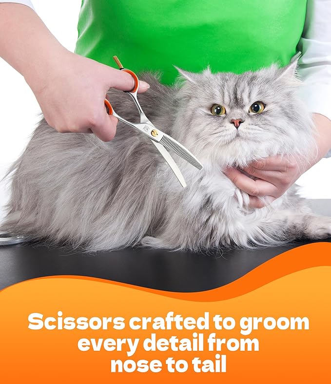 Fenice Peak 6'' Small Curved Thinneing Scissors Lightweight Dog Cat Grooming Scissors with Safety Round Tip JP440C Stainless Steel-PawvioPets