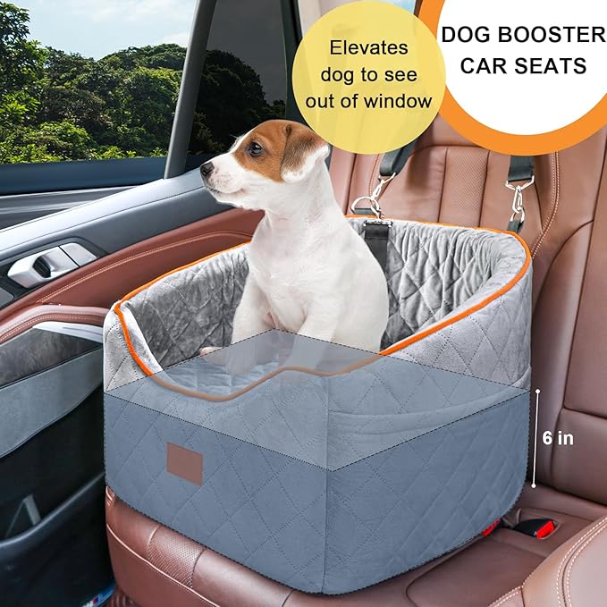 Dog Car Seat for Small Dogs, Memory Foam Booster Dog Seat for Dogs up to 35 lbs, Elevated Pet Car Seat with Washable Removable Cover, Storage Pockets (Gray)-PawvioPets