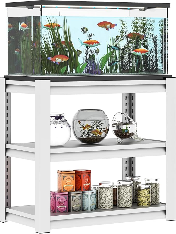 Fish Tank Stand White,3-tier Rack Shelf heavy duty Metal Frame Aquarium Stand 20 Gallon,Reptile Terrarium Stand for 30 Gallon Long Aquarium,Reptile Tank Stand,Breeder Tank Stand,31.5"*18"*34"-PawvioPets