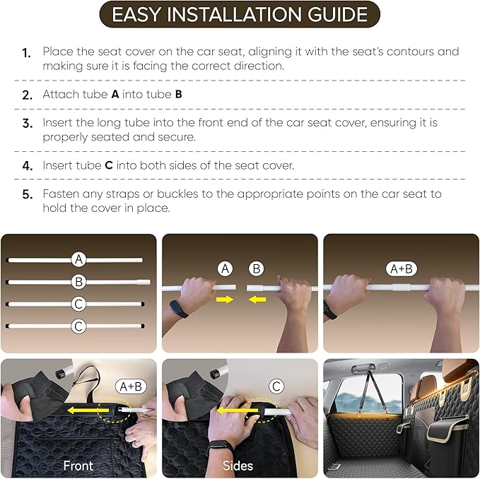 Back Seat Extender for Dogs, PVC Rods Support and Hard Bottom Car Seat Cover for Dogs, Heavy Duty Dog Car Seat Cover for Back Seat, Dog Hammock for Car, Waterproof Pet Bed For Car, SUV, Truck-PawvioPets