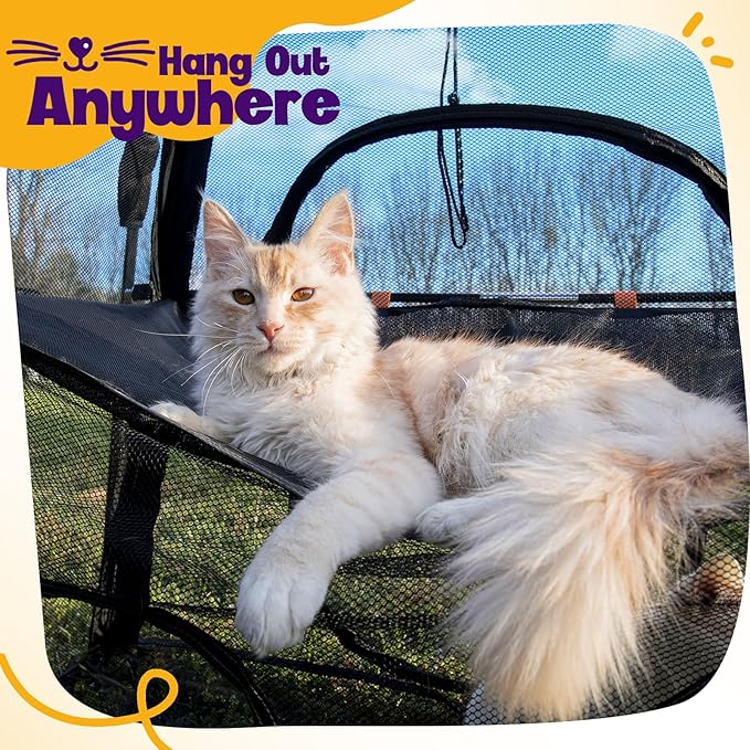 Extra Large Catio Outdoor Cat Enclosure Rywell 2-Tier Cat Tent for Patio, Balcony, Indoor & Camping, Foldable Outdoor Cat Playpen with Windows, Weatherproof Sunproof (Carry Bag Included)-PawvioPets