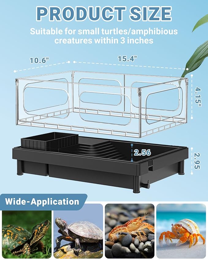 GOZILLA Small Turtle Tank Kit(Tank+Lamp+Filter), Acrylic Turtle Starter Kit with Adjustable Lamp, Reptile Habitat and Terrarium with Multi-Functional Areas for Small Reptiles. (Black Kit)-PawvioPets