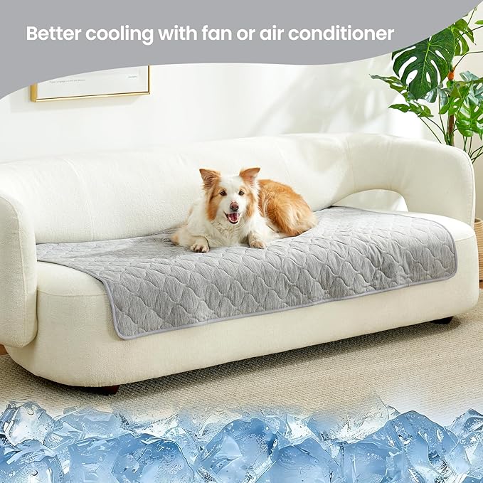 Cozy Bliss Leakproof Cooling Blanket for Large Dogs – Q-Max>0.4, Durable & Washable Dog Cooling Mat for Hot Weather, Soft Pet Throw & Couch Protector for Dogs & Cats, 40x60 Inch, Heather Silver Grey-PawvioPets