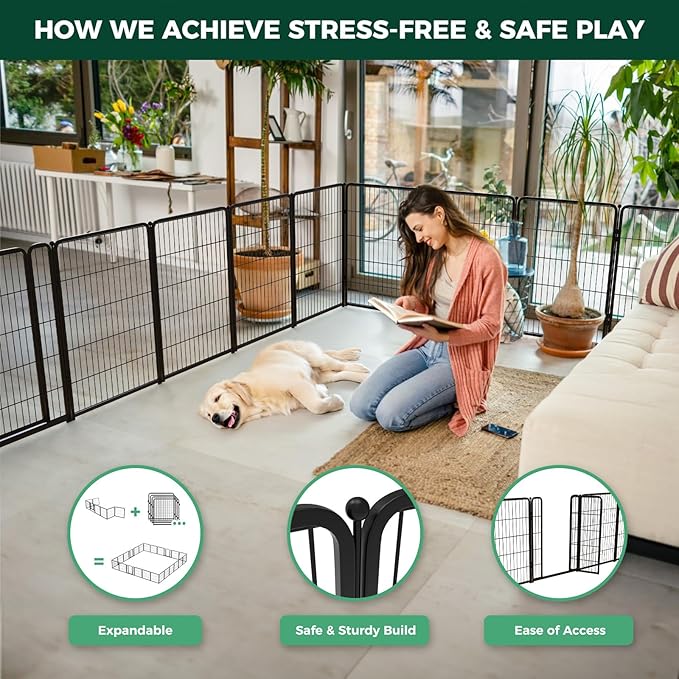 FXW Homeplus Unleashed Indoor Dog Playpen - Stress-Free and Safe Play, Heavy Duty 40 Inch 6 Wire Panels Dog Pen for Medium and Large Dogs, Black│Patented-PawvioPets