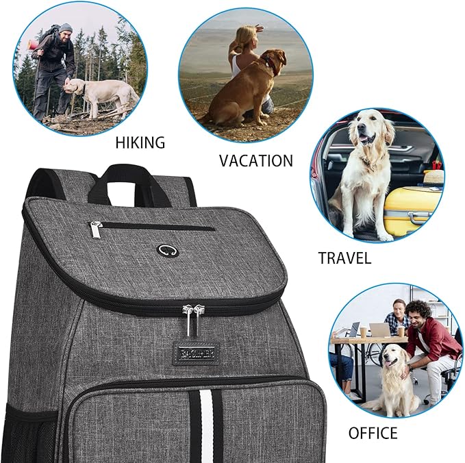 BAGLHER丨Dog Travel Bag, Airline Approved Pet Supplies Backpack, Dog Travel Backpack Accessories Set with 2 Silicone Collapsible Bowls and 2 Food Baskets, Gray-PawvioPets