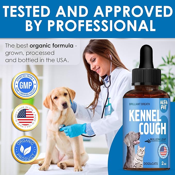 Dog Cough Treatment Liquid • Kennel Cough for Dogs & Cats • for Breathing During All Life Cycle • Marshmallow Root + Mullein Leaf in The Composition • Natural Supplement for All Breeds • 2 Oz-PawvioPets