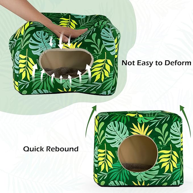 Bienbee Guinea Pig Hideout, Washable Guinea Pigs House Cozy Guinea Pigs Bed for Small Pet Bunny/Rabbit/Hamster/Chinchilla Guinea Pig Accessories Green Leaf-PawvioPets