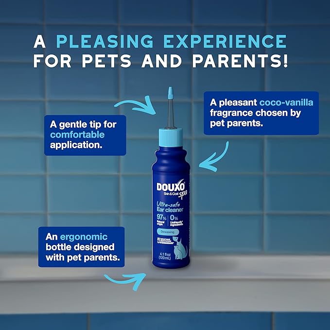 DOUXO® Skin & Coat SPA - Ultra-Safe Dewaxing Ear Cleaner for Dogs and Cats, 4.1 fl oz, Safely Cleans and Dewaxes The Ear, Skin-Friendly Formula-PawvioPets