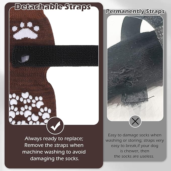 EXPAWLORER Anti Slip Dog Socks to Prevent Licking Paws, Dog Shoes for Hot Pavement, Dog Booties for Small Medium Large Senior Dogs, Traction Control Boots & Paw Protectors for Hardwood Floors Coffee-PawvioPets