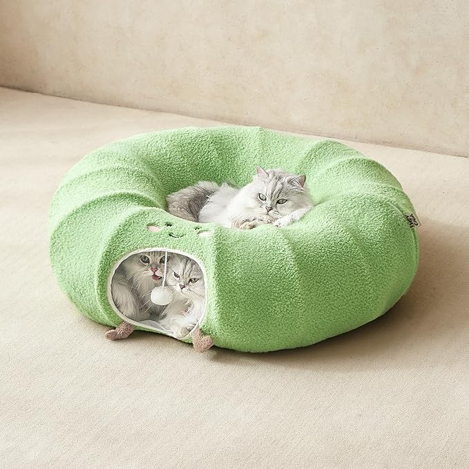 EHEYCIGA Cat Tunnel Bed for Indoor Cats, Cute Cat Donut Toy Tunnel for Small Large Cats with Washable Circle Cushion, Peekaboo Pet Cave Play Tunnel for Kitten, Puppy, Rabbit-PawvioPets