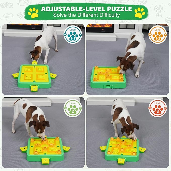 Dog Puzzle Toy Mental Stimulation - Level 3 in 1 Dogs Food Feeder Puzzle, Dog Treat Puzzle Feeder (Advanced-Green Board)-PawvioPets