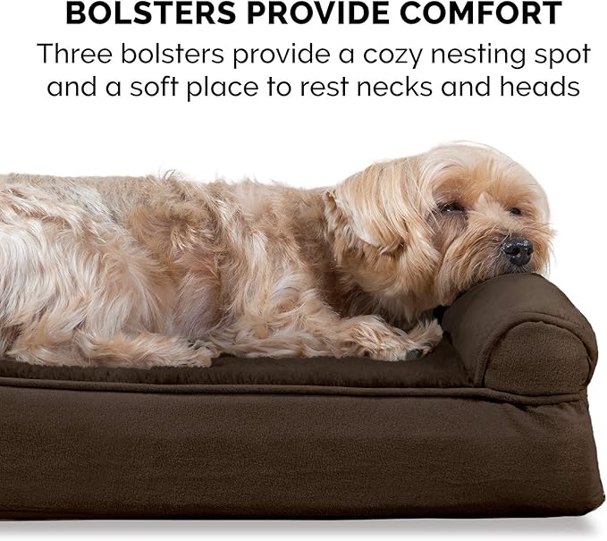 Furhaven Cooling Gel Dog Bed for Large Dogs w/ Removable Bolsters & Washable Cover, For Dogs Up to 125 lbs - Plush & Suede Sofa - Espresso, Jumbo Plus/XXL-PawvioPets