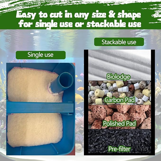 Aquarium Filter Floss 12 * 144 Inches, Cut to Fit Fish Tank Filter, Dual Density Aquarium Filter Pad, Pond Filter Media Roll Clear Water for Freshwater & Saltwater, Safe for Fish, Reef, Turtles-PawvioPets