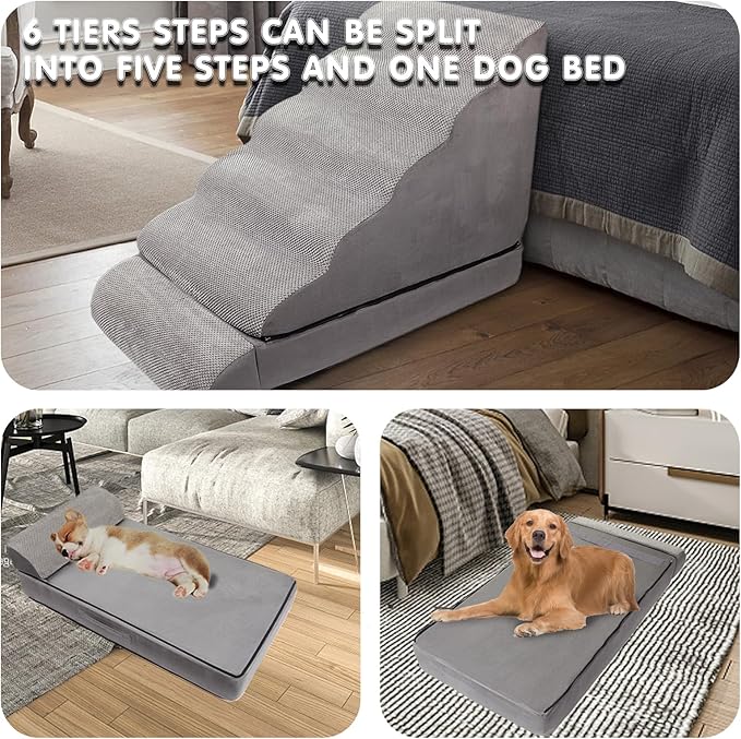 Dog Stairs & Steps for High Beds 30 Inches Tall, LitaiL 6 Steps Pet Stairs/Steps for Beds 24-30inch High for Small Large Dogs, Non-Slip Dog Ramps/Ladder for Old Dogs/Cats-PawvioPets