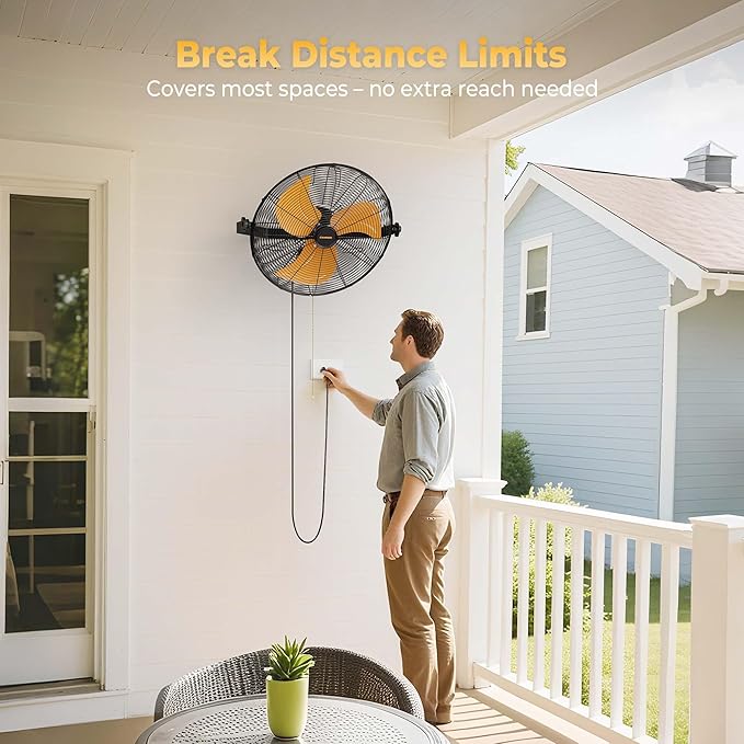 18 Inch Wall Mount Fan, Extended 6.6ft Power Cord, 360° Tilt Adjustment, 3-Speed, IP44 Industrial Commercial Wall Mounted Fan for Greenhouse, Garage, Workshop, Covered Patio, 1 Pack-PawvioPets