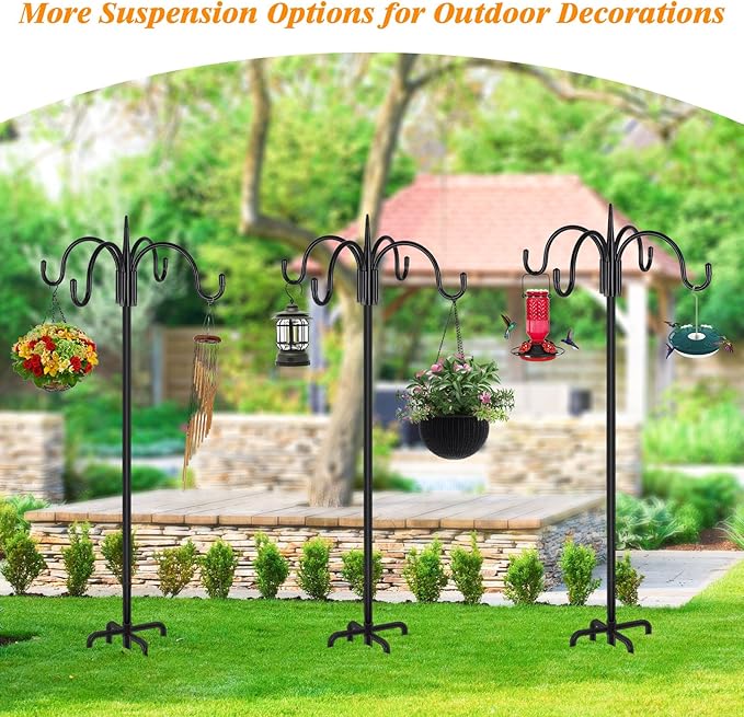 FEED GARDEN 76 Inch Four Shepherd Hooks for Outdoor,Bird Feeder Pole with 5 Prong Base, Adjustable Shepard Hooks for Hanging Plant, Solar Lanterns, Wind Chimes, 2 Pack-PawvioPets