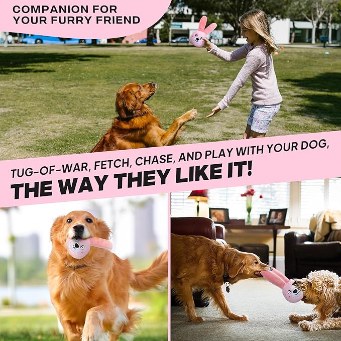 Fida Squeaky Dog Toys for Aggressive Chewers 3 in 1, Dog Chew Toys with 3 Layers,Interactive Dog Toys for Large Dogs Balls to Keep Them Busy for Small Medium Dogs(Pink Bunny)-PawvioPets