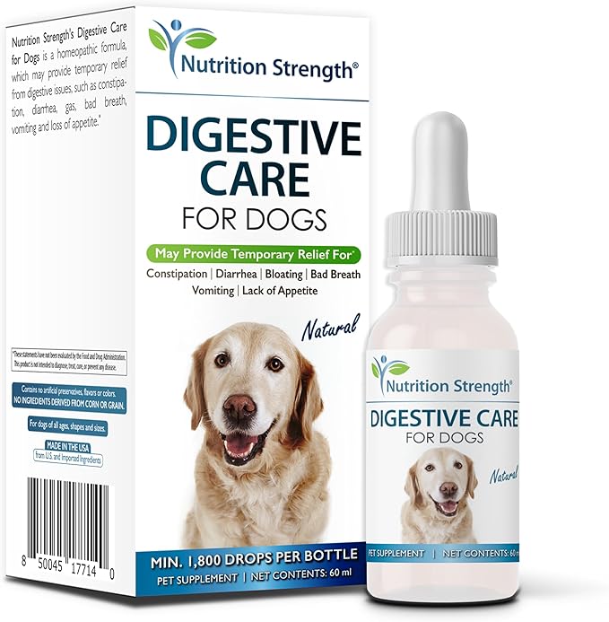 Digestive Care for Dogs, Natural Constipation Relief for Dogs and Puppies & Support for Diarrhea, Bloating, Bad Breath, Vomiting, Lack of Appetite, 60 Milliliters-PawvioPets
