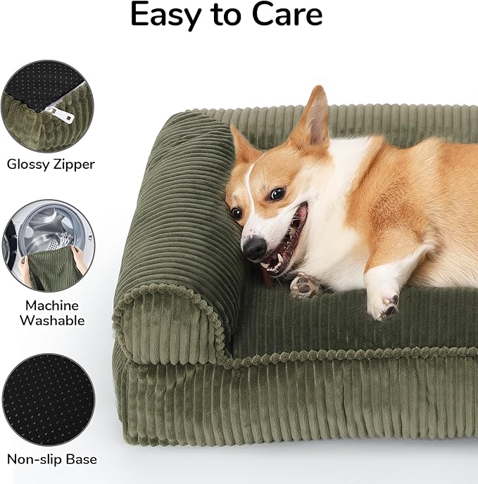 FUKUMARU Cute Dog Bed, Fluffy Dogs Couch with TPU Layer Keeping Lining Dry, Pet Sofa Medium Size Dog Easy to Care, Warm Cat Bed with Removable Zipper Cover, 36inch, Large, Green-PawvioPets