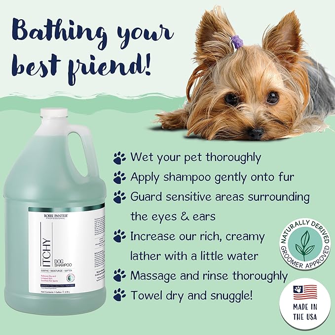 Bobbi Panter Dog Shampoo - Made in USA - All Natural Formula for Itch Relief & Soothing Skins, Concentrated 16:1 for Professional Groomers - Green Apple Scent, 1 Gallon-PawvioPets