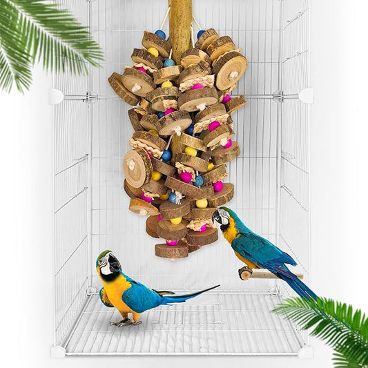 Extra Large Bird Parrot Toys- 19.7 inch Multicolored Natural Wooden Block Parrot Chewing Toy Suggested for Macaws cokatoos, African Grey and a Variety of Amazon Parrots. (Large Size)-PawvioPets