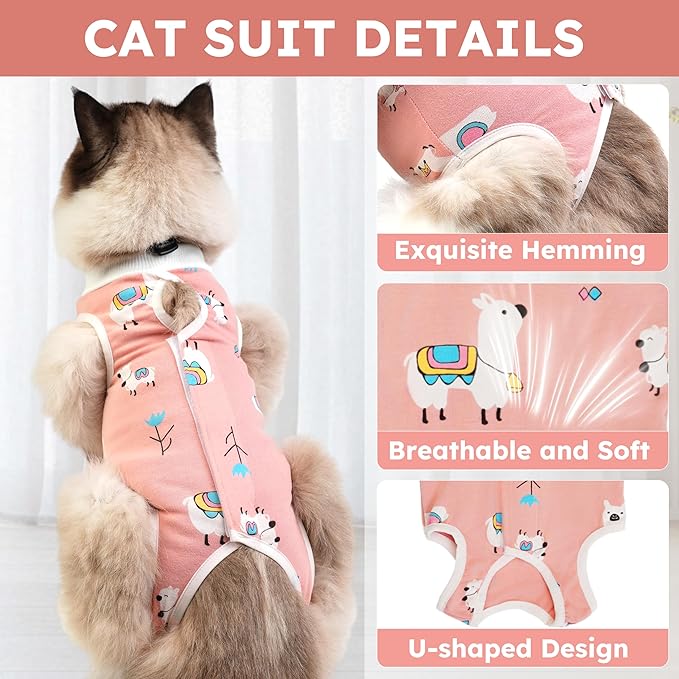 Cat Recovery Suit for Spay Abdominal Wounds, Breathable Cat Onesie for Cats After Surgery Female, Kitten Surgical Recovery Suit Female Cone of Shame Alternative for Cats Anti Licking-PawvioPets