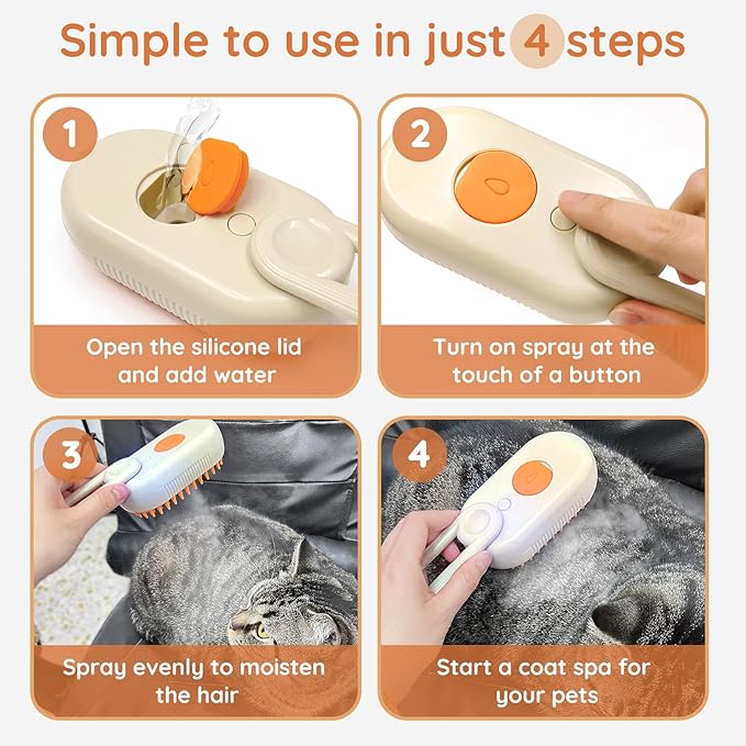 GKZ Cat Steam Brush, 3 in 1 Pet Comb for Massage, Cleaning, Shedding and Combing, Electric Mist to Prevent Flyaways for Home, Dogs and Cat Lovers - Khaki-PawvioPets