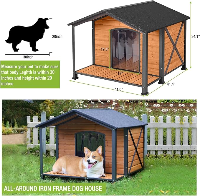 Dog House Outdoor Large Insulated Dog Kennel with Liner for Winter Waterproof Dog Cage for Small & Medium & Large Dogs,Unique All-Around Iron Frame-PawvioPets