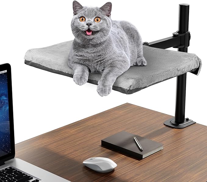 Cat Desk Bed - Perfect Cat Hammock for Your Desk Perch Adjustable Steel Frame Soft Fabric Removable Washable 16 inch Unique and Modern cat Furniture-PawvioPets
